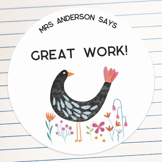 Sticker Rond Nom de l'enseignant Encouragement Oiseau