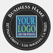 Sticker Rond Nom de l'entreprise, logo, adresse, texte blanc su (Devant)