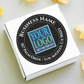 Sticker Rond Nom de l'entreprise, logo, adresse, texte blanc su