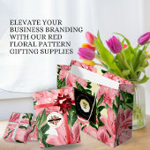 Sticker Rond Nom de l'entreprise personnalisé Fleurs Rouges Élé