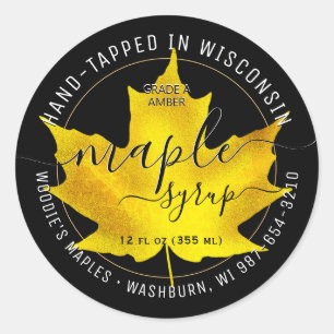 Sticker Rond Nom de l'État Police Fancy Sirop d'érable Feuille