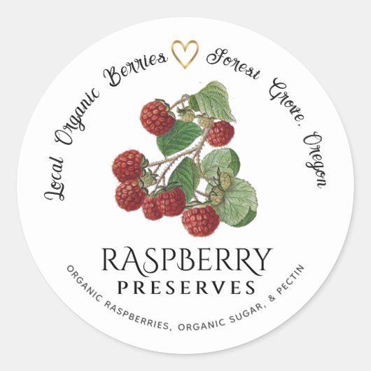 Sticker Rond Nom de l'État Raspberries Gold Heart Jelly Étiquet (Devant)