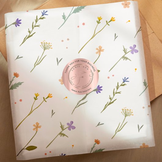 Sticker Rond Nom de logo personnalisé Rose Web Merci or or