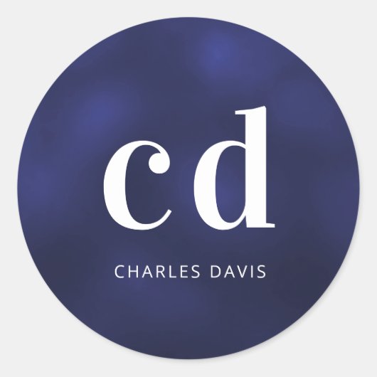 Sticker Rond Nom de monogramme bleu marine (Devant)