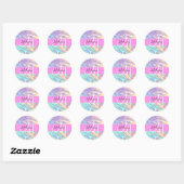 Sticker Rond Nom de monogramme holographique iridescent rose fé (Feuille)