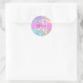 Sticker Rond Nom de monogramme holographique iridescent rose fé (Sac)
