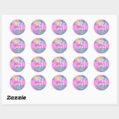 Sticker Rond Nom de monogramme holographique iridescent rose fé (Feuille)