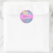 Sticker Rond Nom de monogramme holographique iridescent rose fé (Sac)