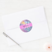 Sticker Rond Nom de monogramme holographique iridescent rose fé (Enveloppe)