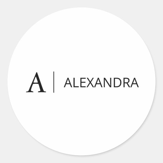 Sticker Rond Nom de monogramme noir simple minimal (Devant)