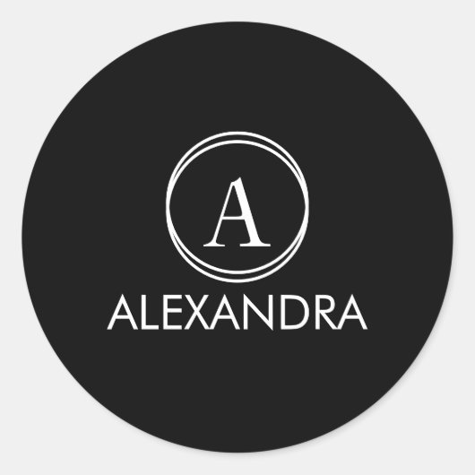 Sticker Rond Nom de monogramme noir simple minimal (Devant)