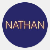 Sticker Rond Nom de Nathan dans les néons lumineux (Devant)