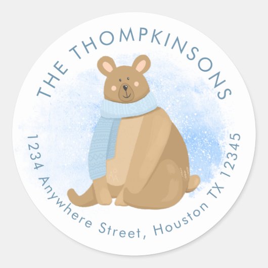 Sticker Rond Nom de Noël de l'ours mignon Adresse de retour Cla (Devant)