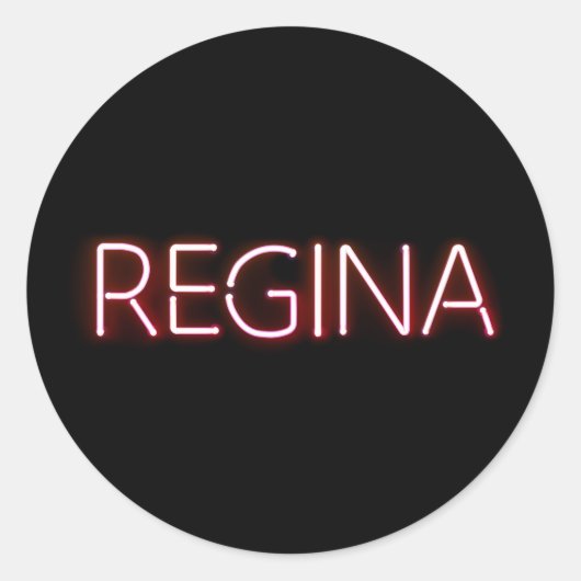 Sticker Rond Nom de Regina dans lumière néon brillant nouveauté (Devant)