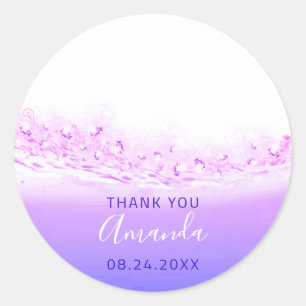 Sticker Rond Nom de remerciement Date Étincelle Pink Purple Roy