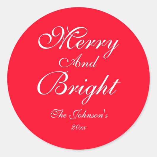 Sticker Rond Nom de script Merry And Bright Chic Rouge Noël (Devant)