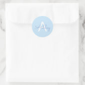Sticker Rond Nom de script & monogramme | Bleu clair blanc viol (Sac)