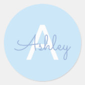 Sticker Rond Nom de script & monogramme | Bleu clair blanc viol (Devant)
