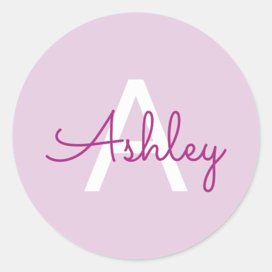 Sticker Rond Nom de script & monogramme | Magenta & Violet clai (Devant)