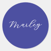Sticker Rond Nom de script monogramme moderne bleu (Devant)