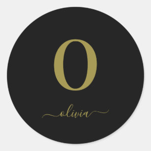 Sticker Rond Nom De Script Monogramme Personnalisé Noir Et Or