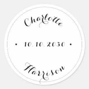 Sticker Rond Nom de script personnalisé date mariage faveur aut