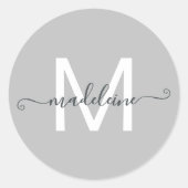 Sticker Rond Nom de script personnalisé Monogramme Gris (Devant)