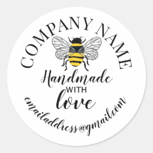 Sticker Rond Nom de société abeille fait main avec amour