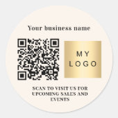 Sticker Rond Nom d'entreprise beige logo qr code (Devant)