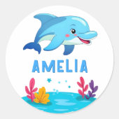 Sticker Rond Nom des animaux de mer dauphins mignons (Devant)