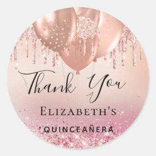 Sticker Rond Nom des ballons d'or rose quinceanera