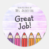 Sticker Rond Nom des enseignants de l'autocollant Great Job (Devant)