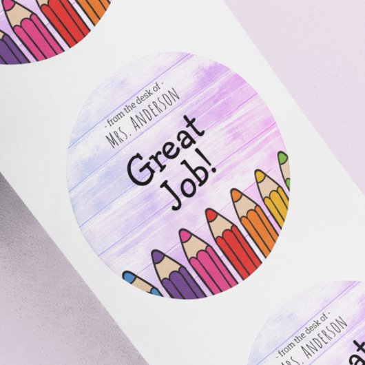 Sticker Rond Nom des enseignants de l'autocollant Great Job