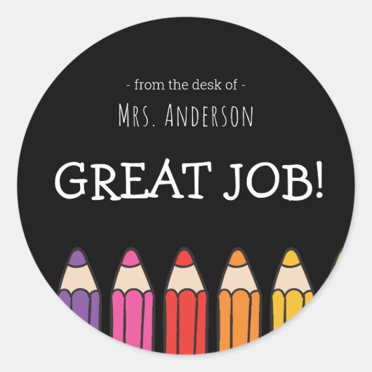 Sticker Rond Nom des enseignants de l'autocollant Great Job (Devant)