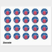 Sticker Rond Nom des flocons rouges bleus de Noël (Feuille)