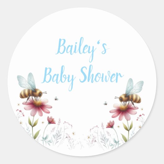 Sticker Rond Nom du Baby shower d'abeilles occupé (Devant)