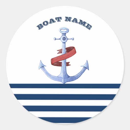 Sticker Rond Nom du bateau nautique, Ancre Bleue Marine Bleu ra (Devant)