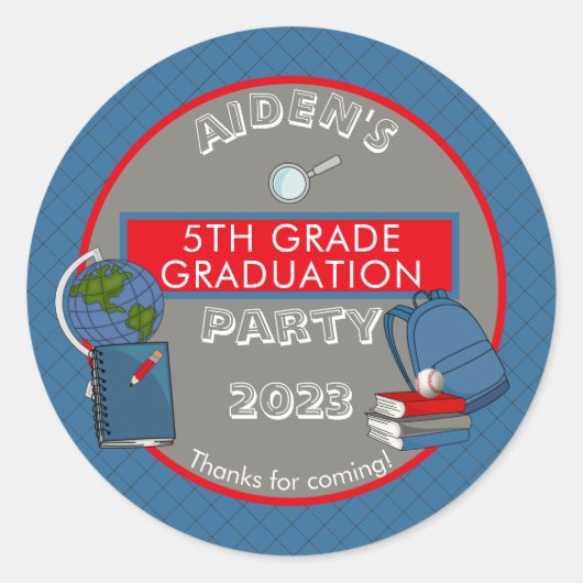 Sticker Rond Nom du diplôme élémentaire mignon | Année | École (Devant)