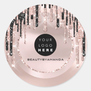 Sticker Rond Nom du logo Maquilleuse Drips Glitter Rose