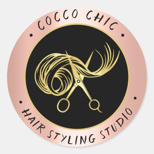 Sticker Rond Nom du logo Merci Rose or ciseaux (Devant)