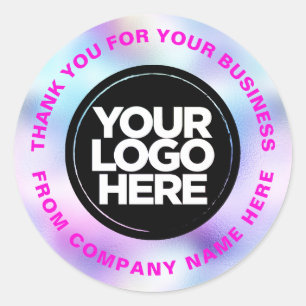 Sticker Rond Nom du logo personnalisé Holographe Web Merci rose