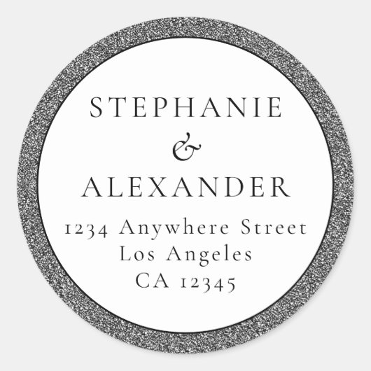 Sticker Rond Nom du Mariage de Parties scintillant Silver Adres (Devant)