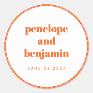 Sticker Rond Nom du Mariage de typographie orange vif