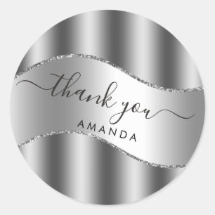 Sticker Rond Nom du Merci 16e Favoris gris argenté nuptiale