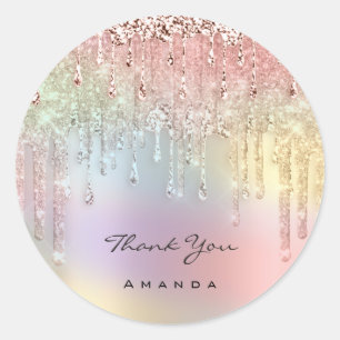 Sticker Rond Nom du Merci 16e Holographe de rose nuptiale