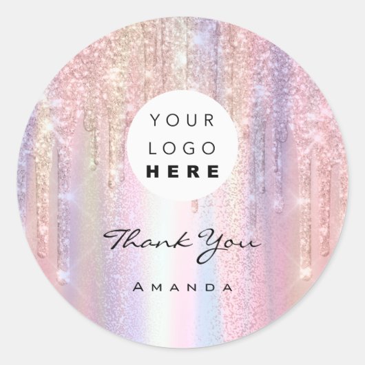 Sticker Rond Nom du Merci 16e Rose nuptial Holographe QrCode (Devant)