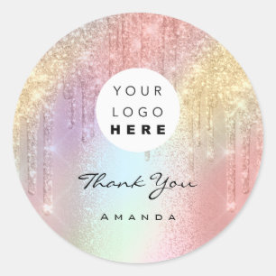 Sticker Rond Nom du Merci 16e Rose nuptial Holographe QrCode