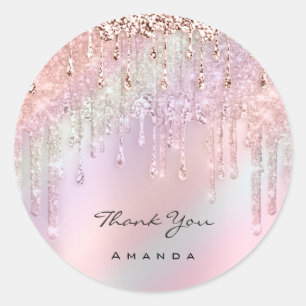 Sticker Rond Nom du Merci 16e Rose nuptial violet holographique