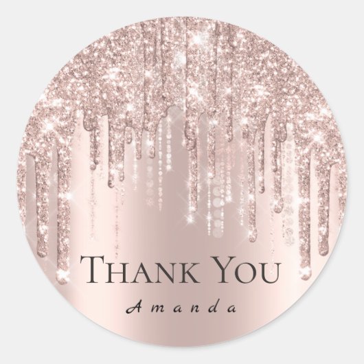 Sticker Rond Nom du Merci 16e Rose nuptiale Parties scintillant (Devant)