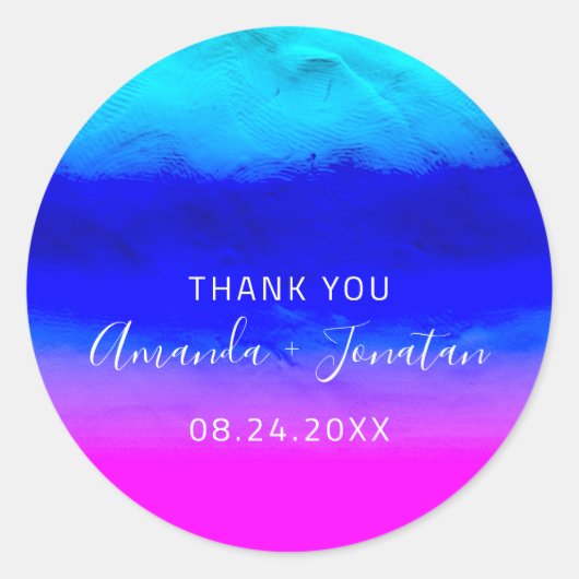 Sticker Rond Nom du Merci Date Blue Aqua Pink Confetti Ombre (Devant)